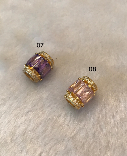 CZ Micro Pave Big Hole Drum Spacer Beads, Cubic Zirconia Large Hole Spacer Beads Ruby/Amethyst/Pink,10x12mm,1pc,sku#G268