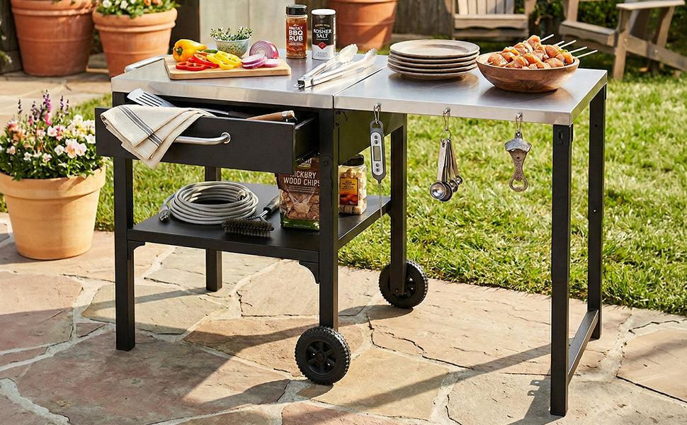 Outdoor Kitchen Cart - Foldable BBQ Prep Station