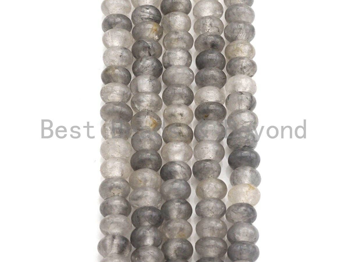 2mm Large Hole Natural Cloudy Quartz Beads, Rondelle Smooth 6x10mm/5x8mm, 8" Long Strands, sku#U701