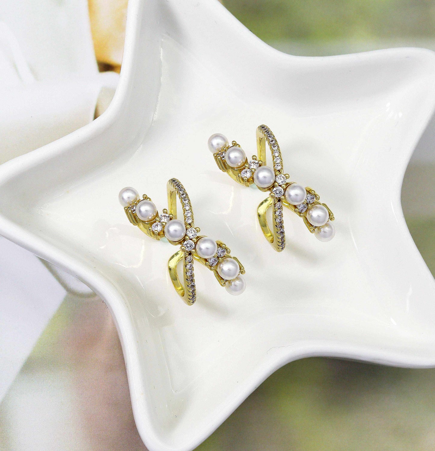 CZ Gold Pearl Cross Adjustable Ring, Sku#JL137