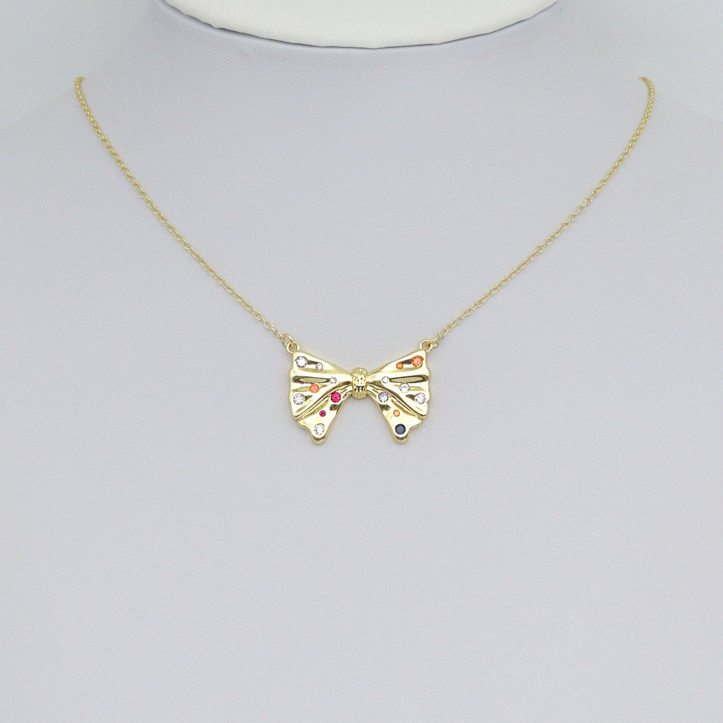 Colorful CZ Gold Bow knot connector Charm Pendant, Sku#LK1082