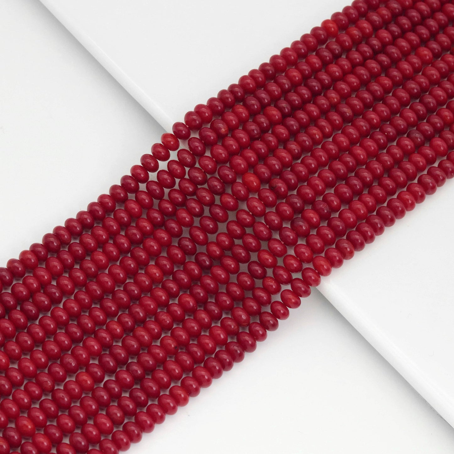 4x6mm Quality Red Coral Smooth Rondelle Beads, Sku#U1972