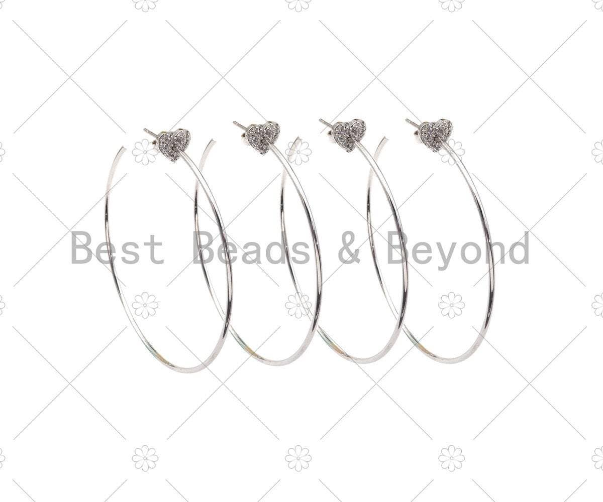 CZ Pave Heart Hoop Earrings, Sku#J321