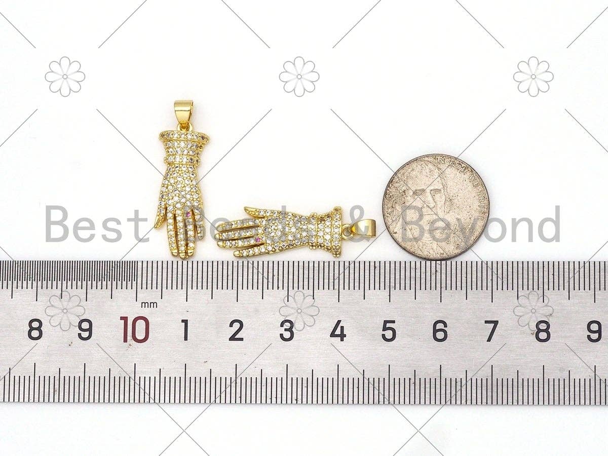 CZ Micro Pave Glove Shape Pendant/Charm, 18K Gold Filled Hand Charm, Necklace Bracelet Charm Pendant, 28x10mm,Sku#LK412
