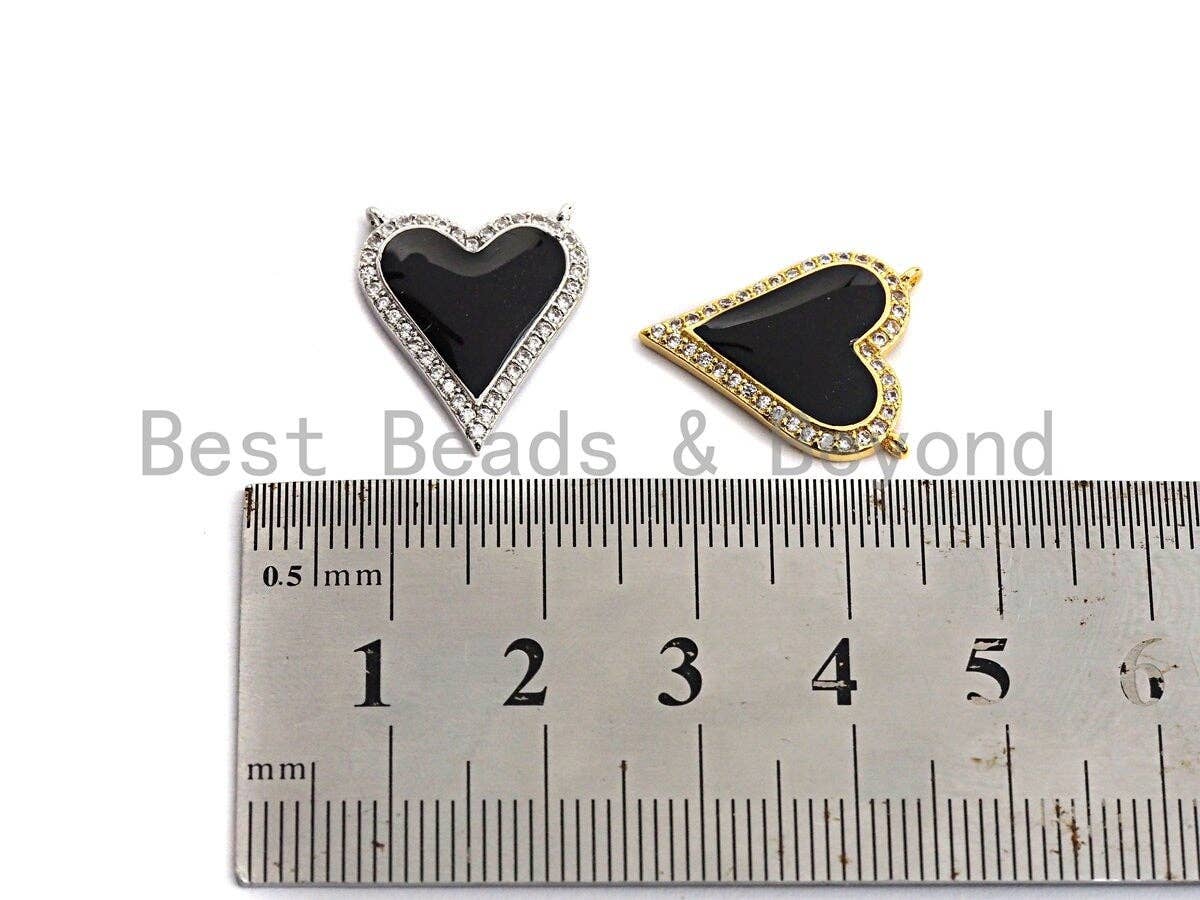 Enamel White and Black heart Pendant, CZ Micro Pave Oil Drop Heart pendant, Enamel Jewelry,16x19mm, #Z481