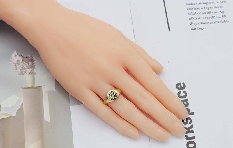 Gold Compass/Moon Star Adjustable Ring, Sku#LD223