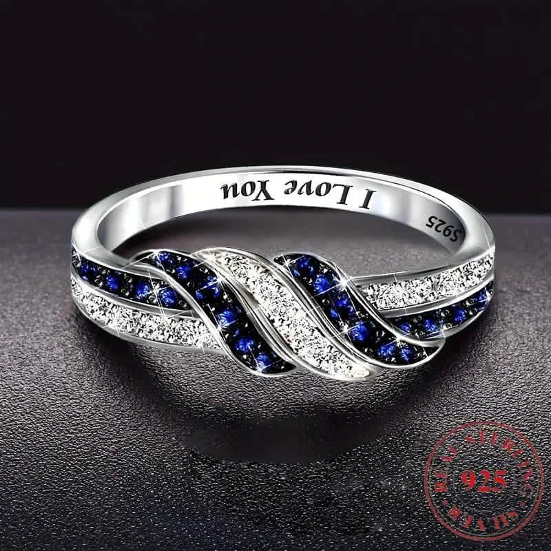 Bague Infinity Love en oxyde de zirconium bleu scintillant – Argent sterling 925