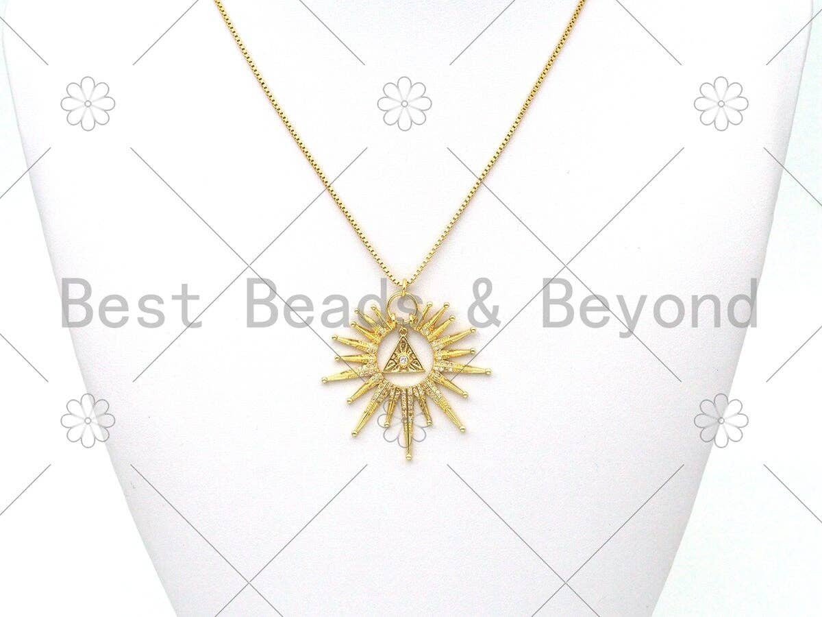 Micro Pave CZ Triangle On North Star Shape Pendant, 18K Gold Filled Radial Charm, Necklace Bracelet Charm Pendant, 41x38mm, Sku#LK400