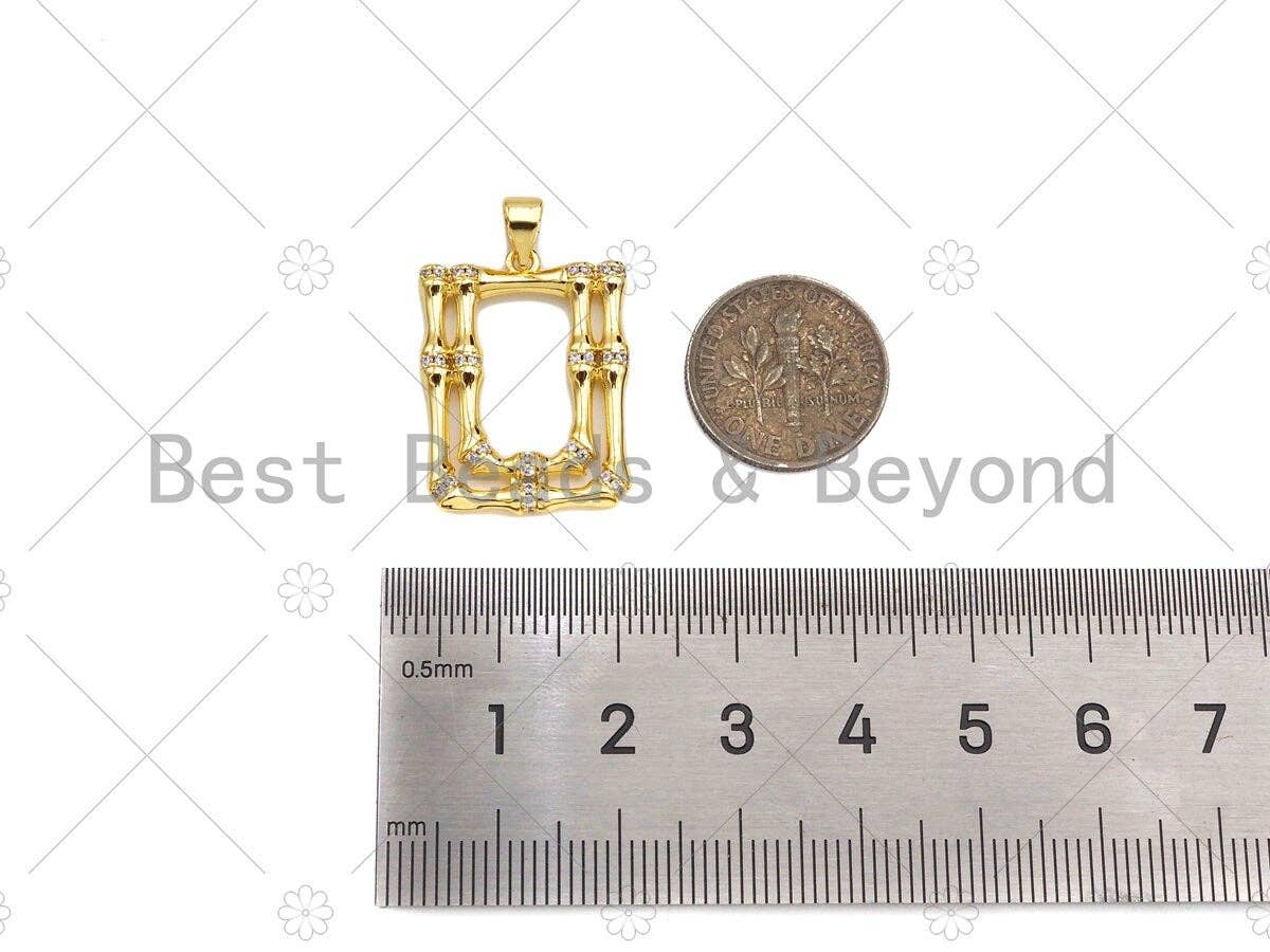 CZ Micro Pave Double Picture Frame Shape Pendant/Charm,18K Dainty Gold Charm, Necklace Bracelet Charm Pendant,18x24mm,Sku#LK240