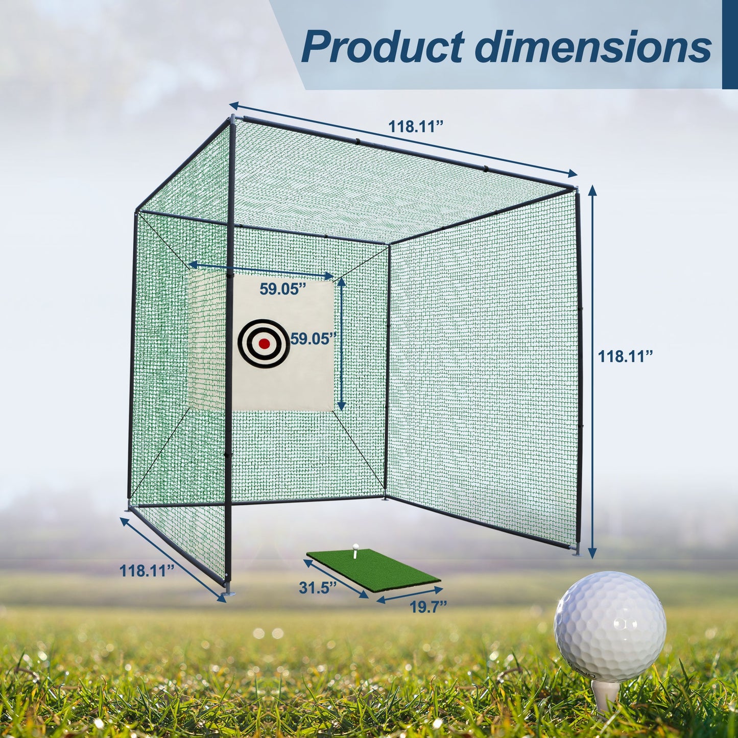 10x10x10ft Golf Practice Net Cage with Metal Frame Hitting Net Kit
