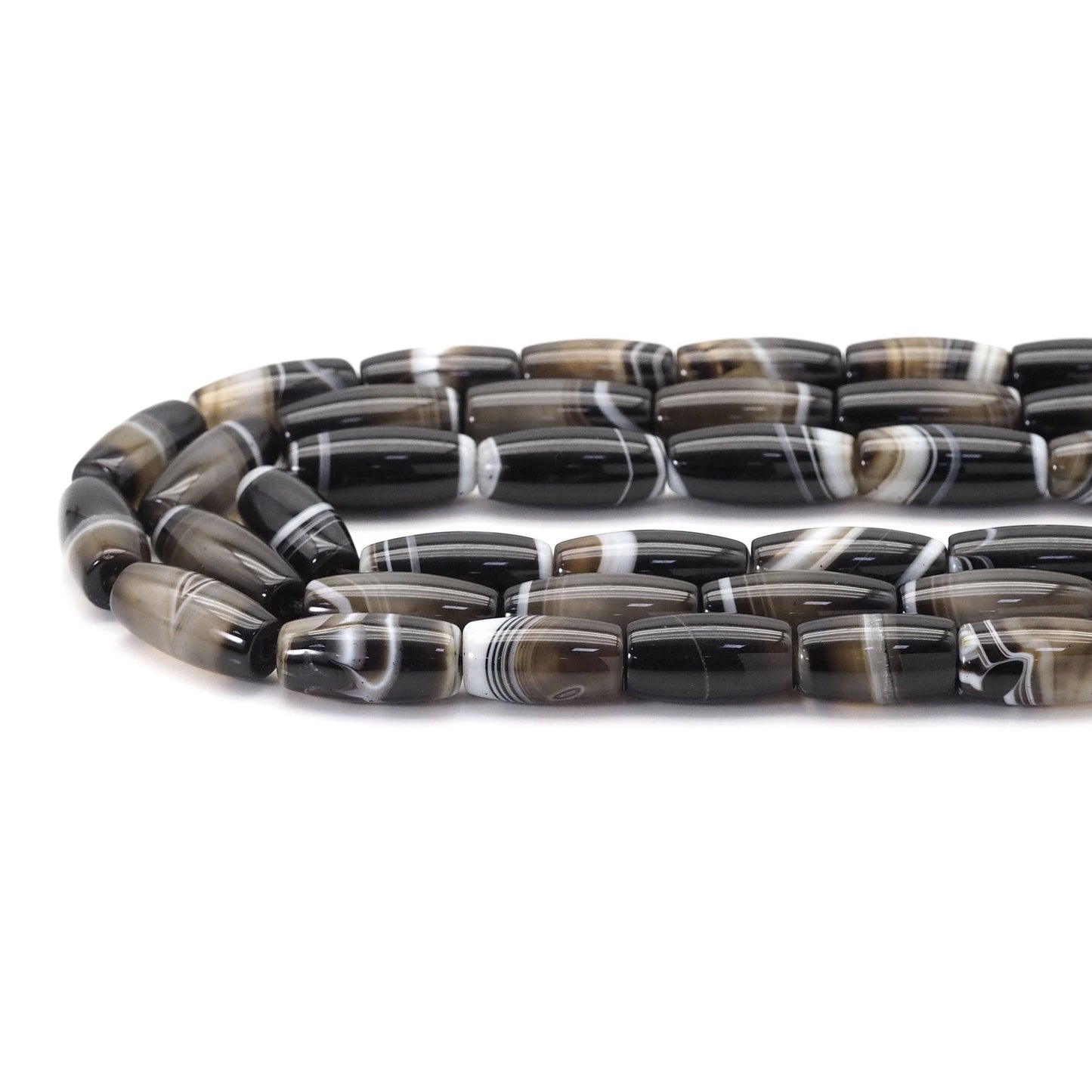 13x30mm Black  White Banded Agate Barrel Beads, Sku#U1771