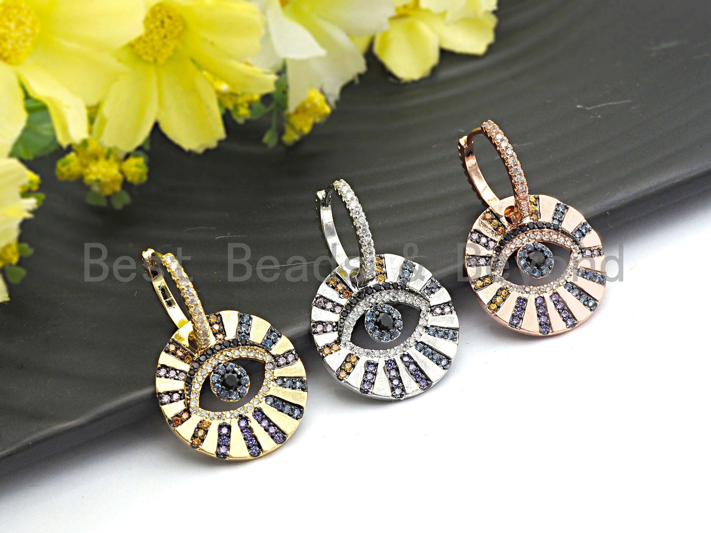 CZ Evil Eye Dangle Earrings, Sku#J58