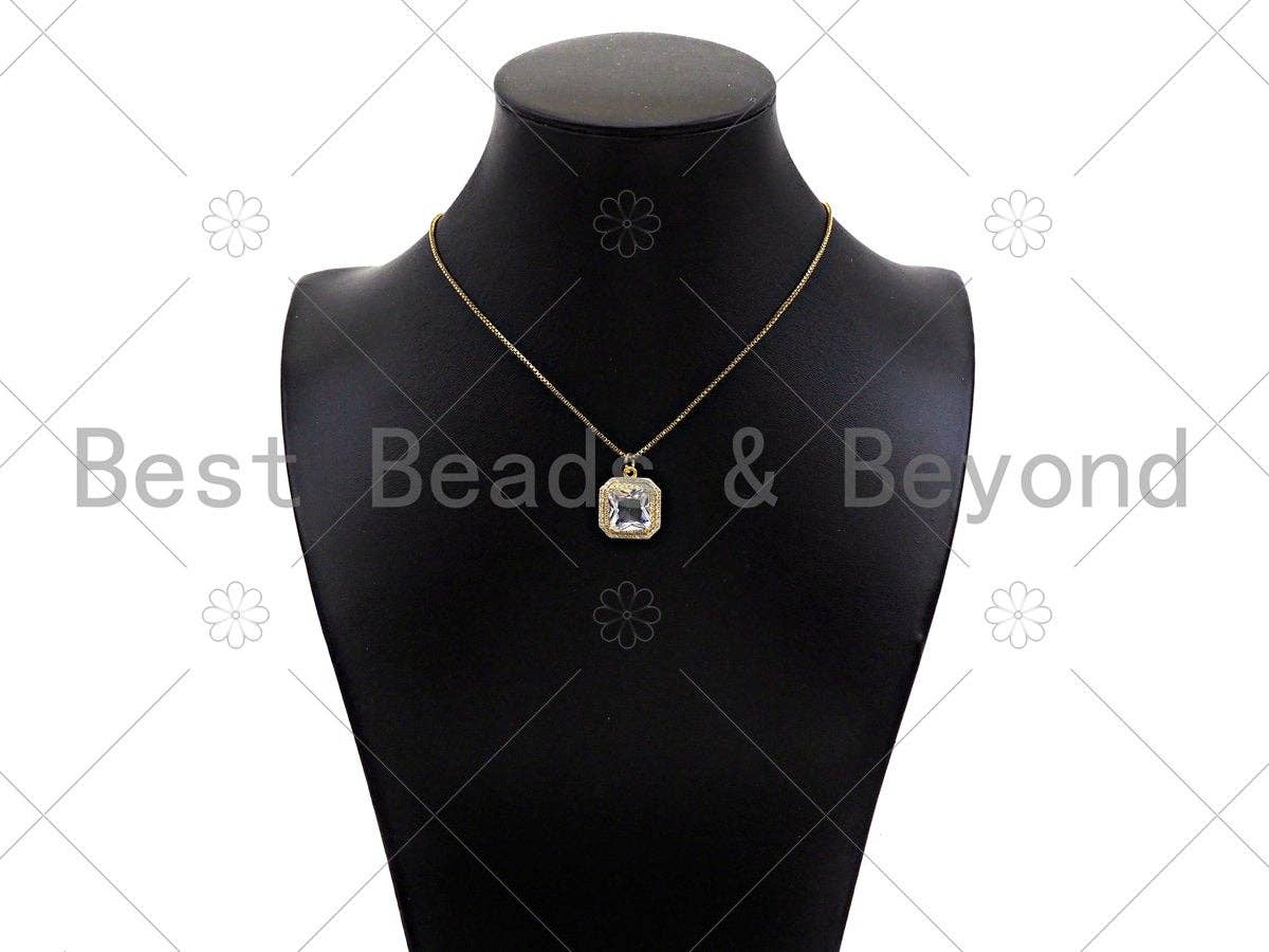Gold Filled Big CZ Micro Pave Square Shape Pendant,18K Gold Filled Clear/Blue CZ Charm, Necklace Bracelet Charm Pendant,15x18mm,Sku#LK328