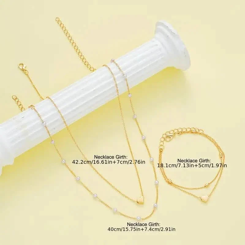 Ensemble collier et bracelet 3 pièces Cœur pour femme