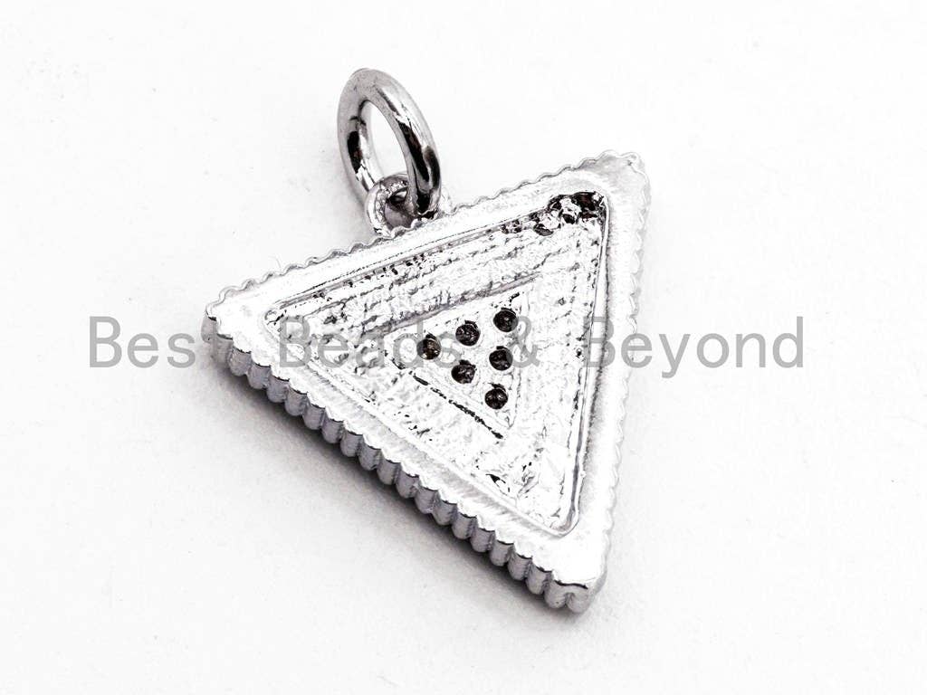 CZ Micro Pave Triangular Pendant with Abalone Pearl Shell, Cubic Zirconia Pendant,14x15mm, Sku#F467
