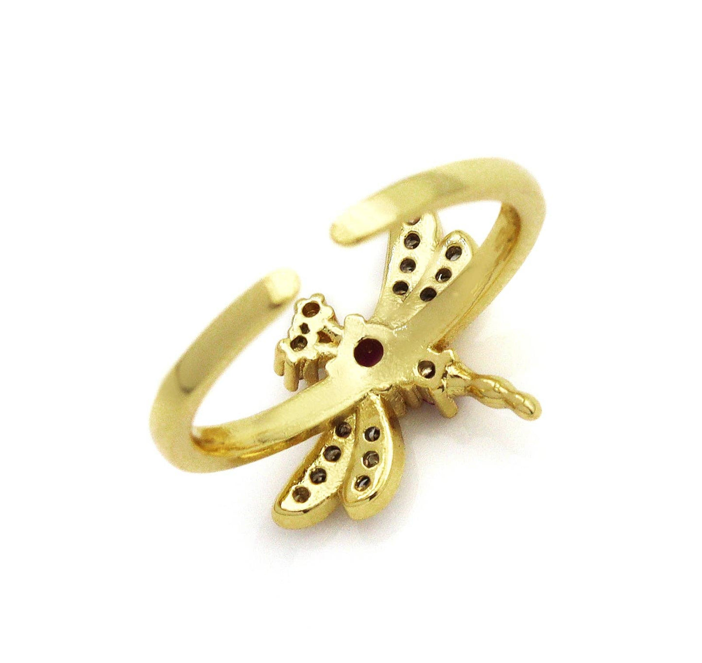 Fuchsia CZ Dragonfly Gold Adjustable Ring, Sku#LK734