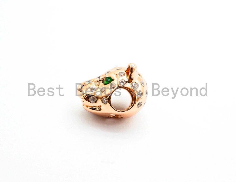 NEW STYLE CZ Micro Pave  Leopard Head Beads, Cubic Zirconia Panther Head Spacer Beads, Animal Beads, Men's Bracelet Findings,15mm, sku#Y108