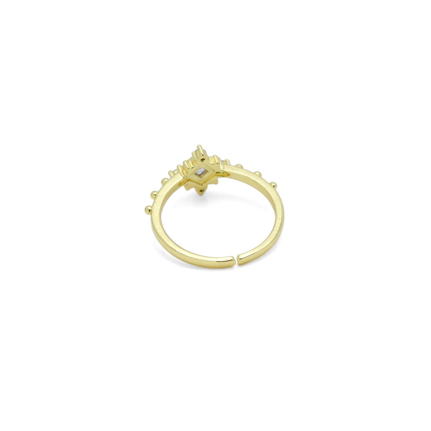 Clear Rhombus CZ Diamond Shaple Gold Adjustable Ring, Sku#LD579c