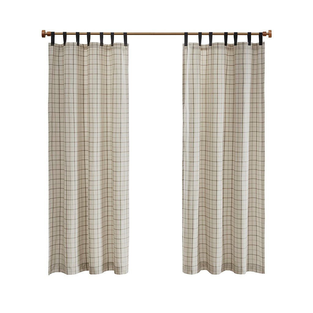 Plaid Faux Leather Tab Top Curtain Panel with Fleece Lining