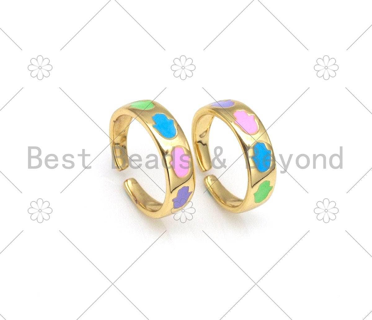 Colorful Enamel Hamsa Hand Adjustable Ring, Sku#LD151