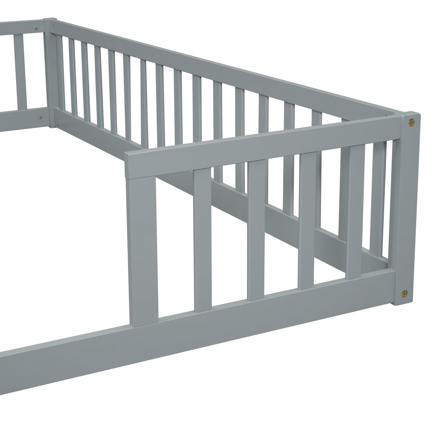 Double Twin Floor Bed with Fence, Guardrails, without Door