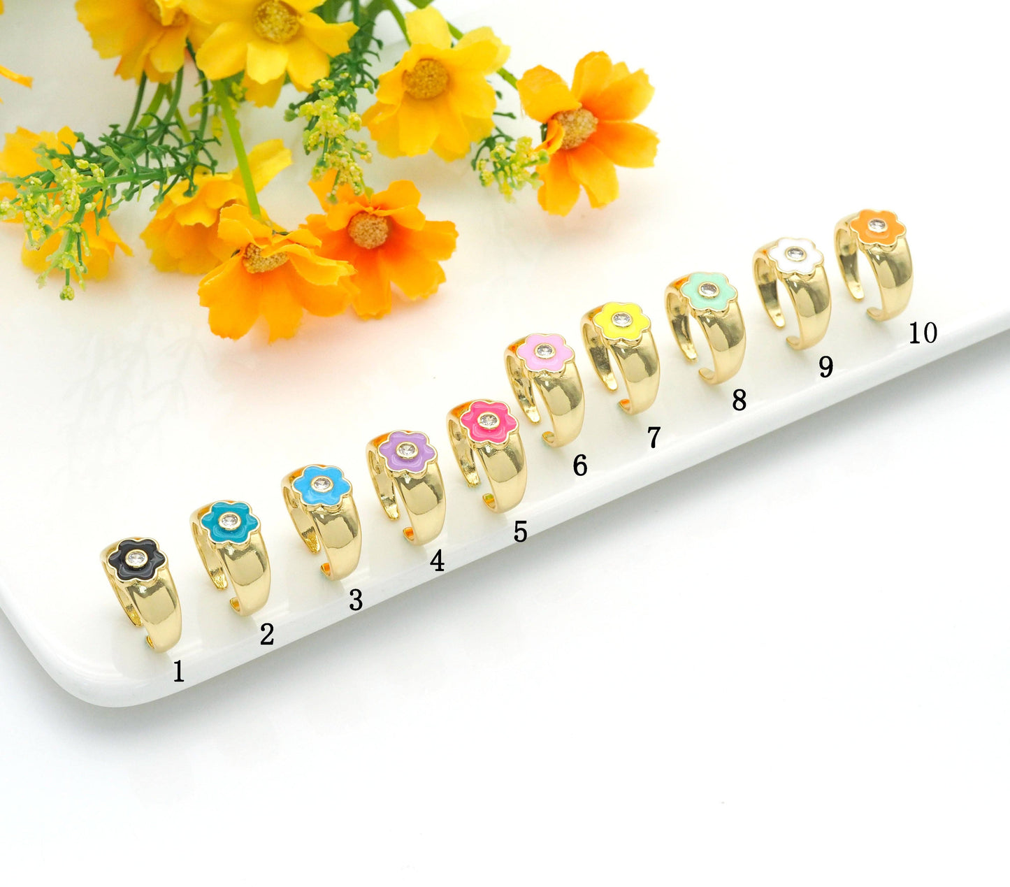 Gold Colorful Enamel Flower Ring, Sku#X356