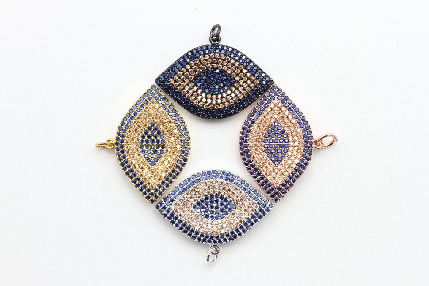 CZ Cobalt Micro Pave Marquise Evil Eyes Pendant, Cubic Zirconia Pendant,32x28mm,sku#F31