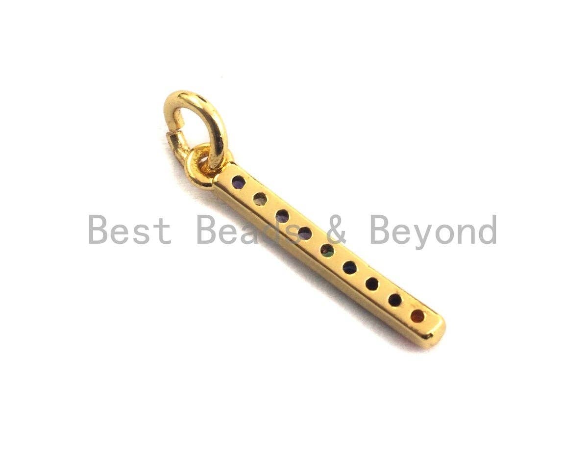 Colorful CZ Micro Pave Bar Pendant/Charm, Cz Pave Bracelet Necklace Pendant in Gold Finish, 2x17mm,sku#Z416
