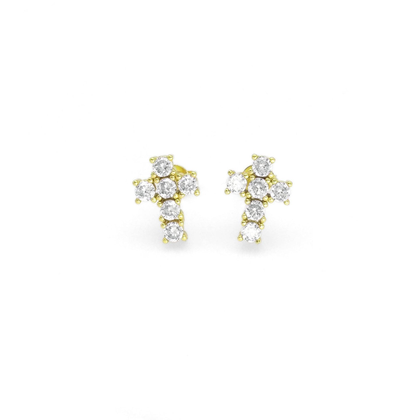 Gold CZ Cross Shape Stud Earrings, Sku#B365