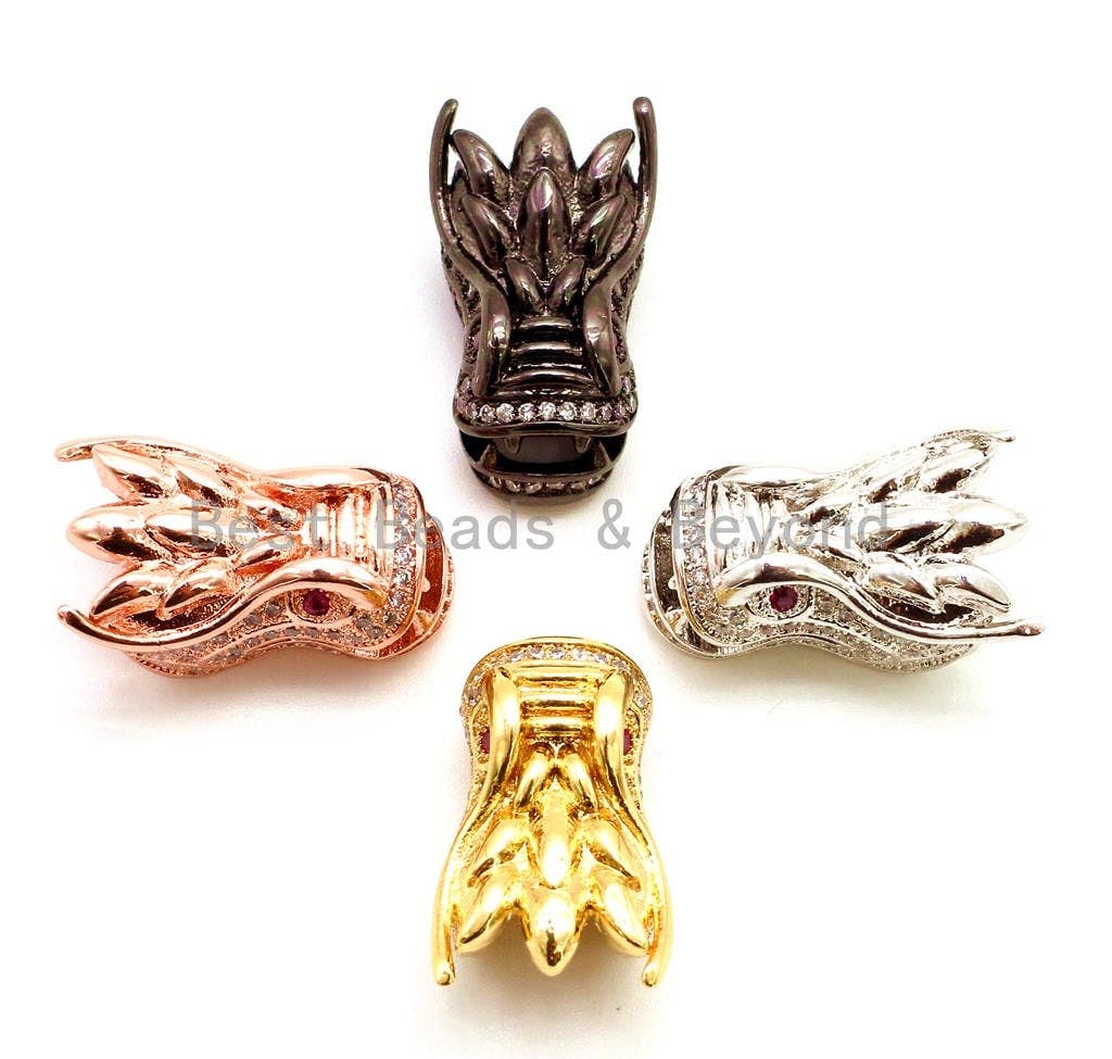 CZ Micro Pave Dragon Head Animal Beads, Cubic Zirconia Spacer Beads, Men's Bracelet Beads, CZ Pave Charms, 18x10mm, sku#G100