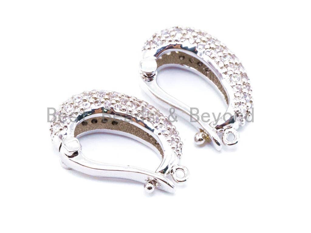 CZ Micro pave Gold, Silver, Black Rhodium Plated Pendant Enhancer Bail with Latch-Back Closure, Pendant Enhancer, 21x13mm/25x16mm, sku#J7