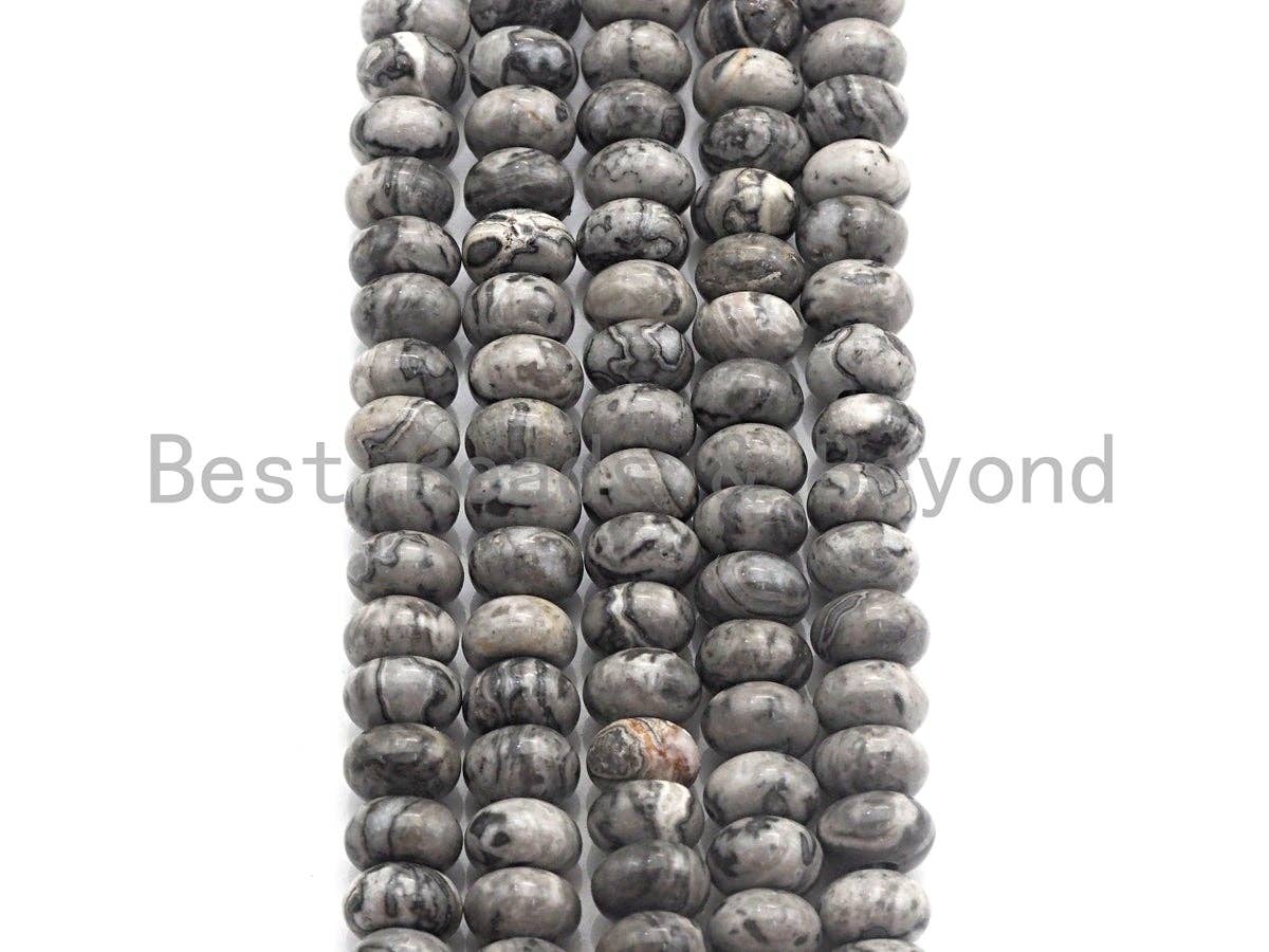 2mm Large Hole Natural Map Jasper Beads, Rondelle Smooth 6x10mm/5x8mm, 8" Long Strands, sku#U702