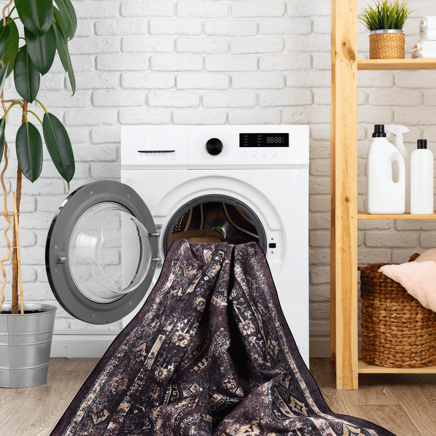 MAVAL Burgundy Washable Rug 9x12 Area Rug
