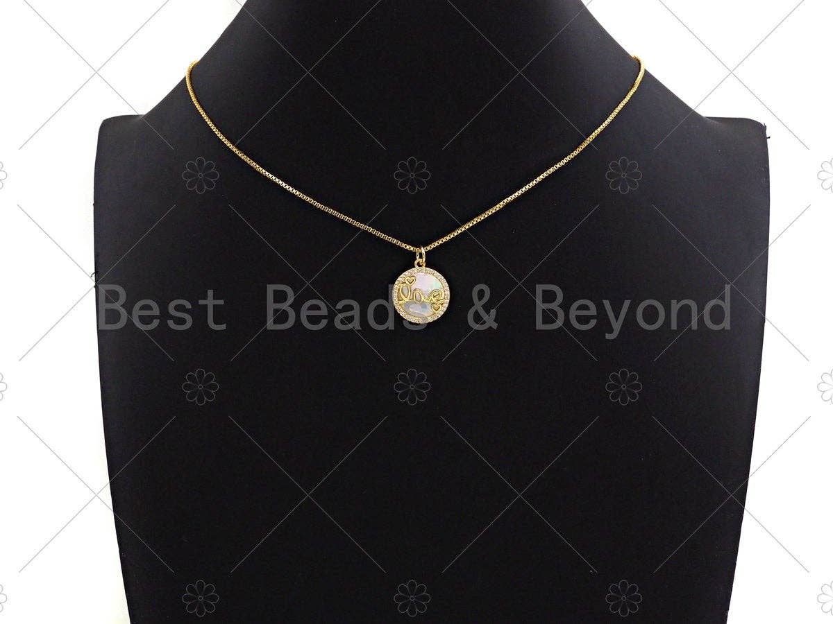18K Gold CZ Micro Pave Love on Mother-of-pearl Pendant Charm, Cubic Zirconia Love Heart Charm, 16mm,sku#Z1117