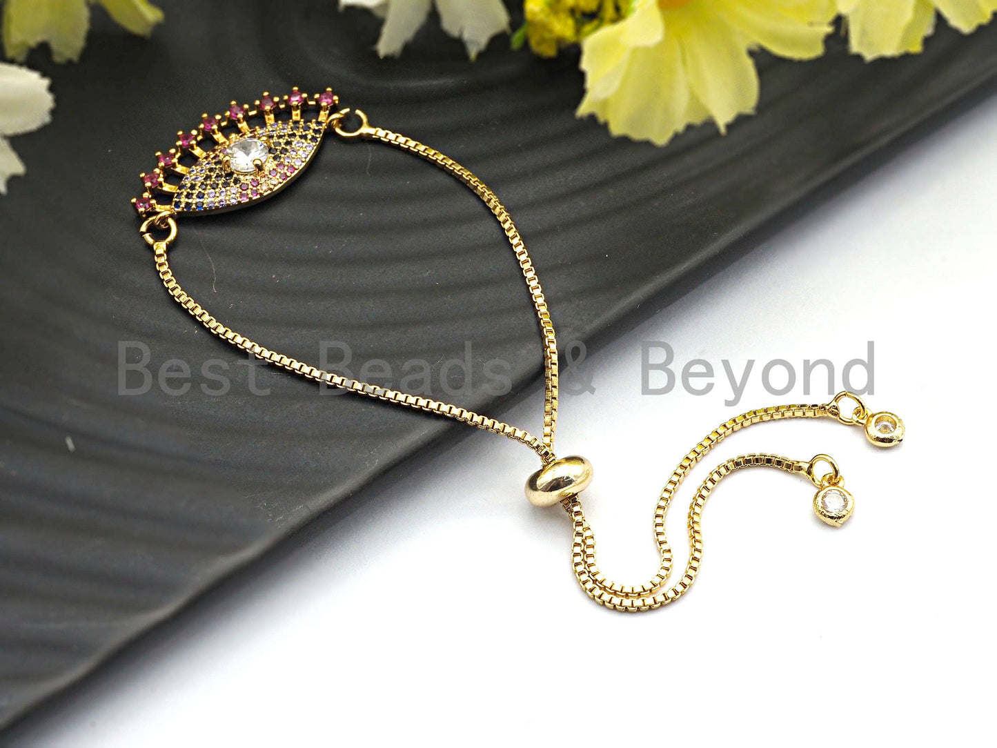 Colorful CZ Micro Pave Evil Eye With Long Eyelashes Connector for Bracelet/Necklace, Evil Eye Connector, 15x28mm,sku#E468C