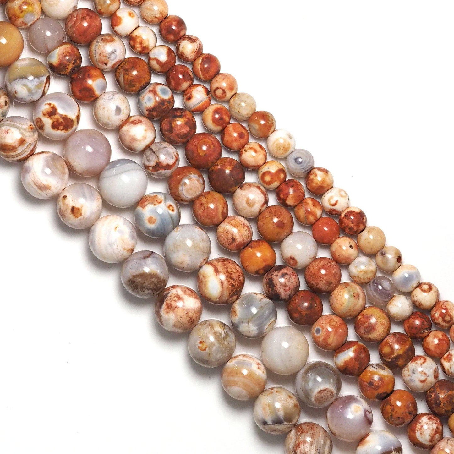 Orange Brown Agate Round Smooth Beads, Sku#U1745