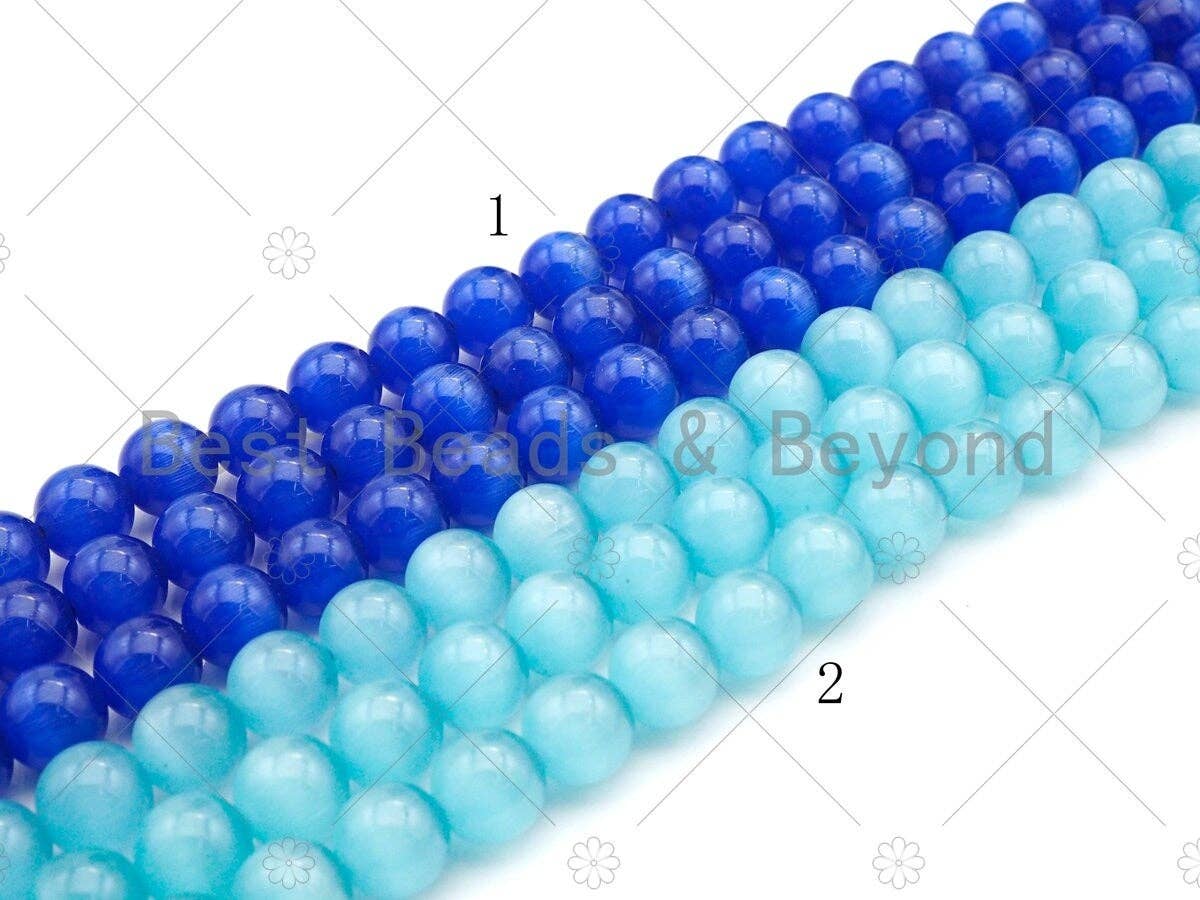 Cat's Eye Lapis/Aqua Blue Round Beads, 6mm/8mm/10mm/12mm Smooth Round, 15.5'' Full Strand, Sku#UA161