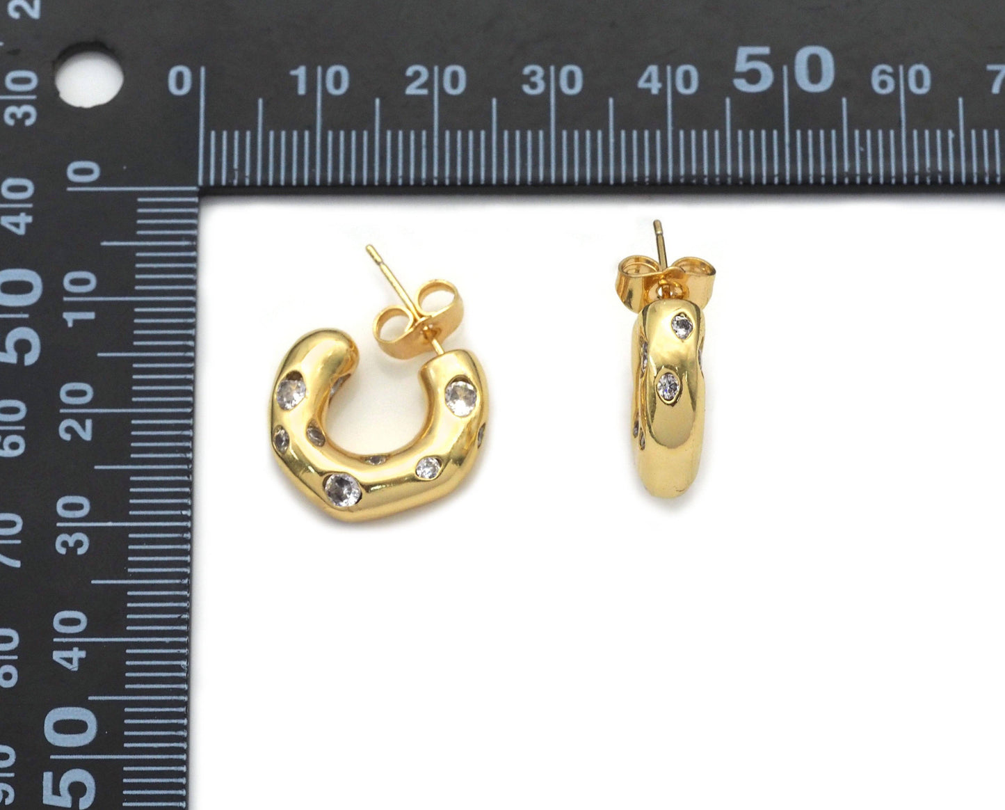 Rainbow Diamond CZ Thick Huggie Earrings, chunky earrings, Sku#LX189