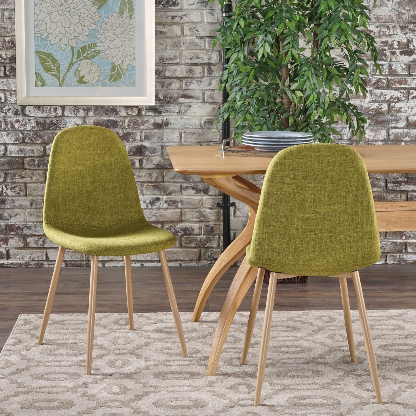 Mid-Century Modern Fabric Upholstered Dining Chairs, Set of 2