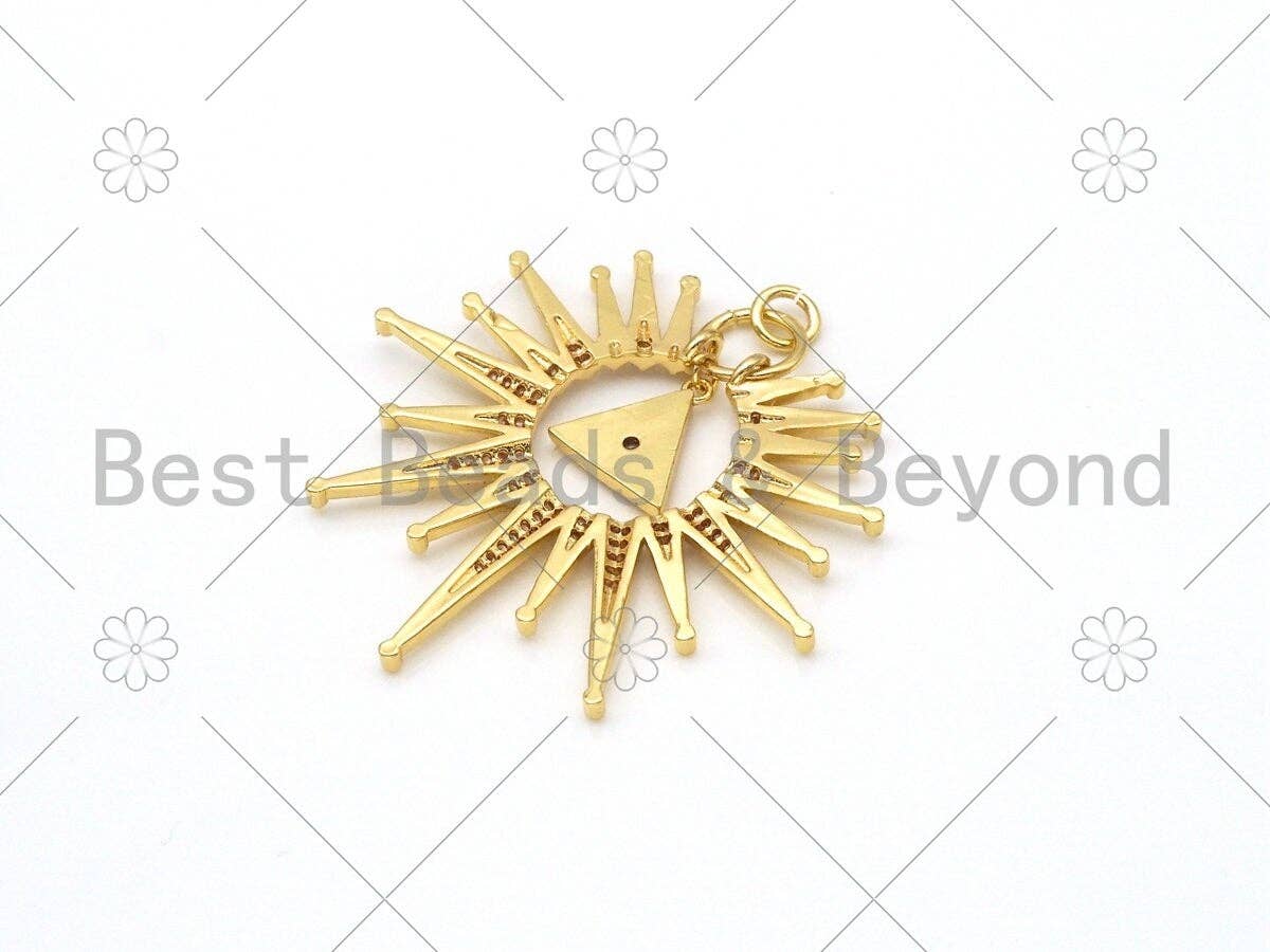 Micro Pave CZ Triangle On North Star Shape Pendant, 18K Gold Filled Radial Charm, Necklace Bracelet Charm Pendant, 41x38mm, Sku#LK400