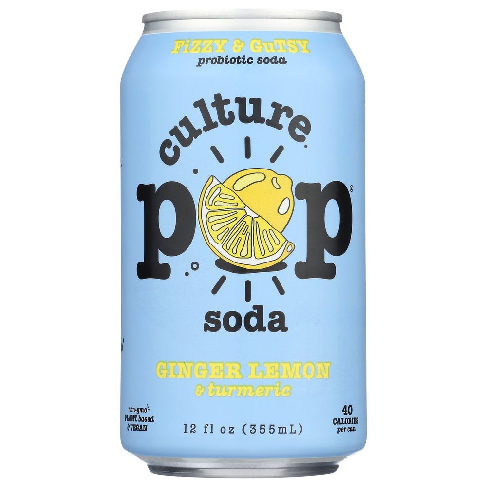 CULTURE POP: Ginger Lemon & Turmeric Probiotic Soda, 12 fo