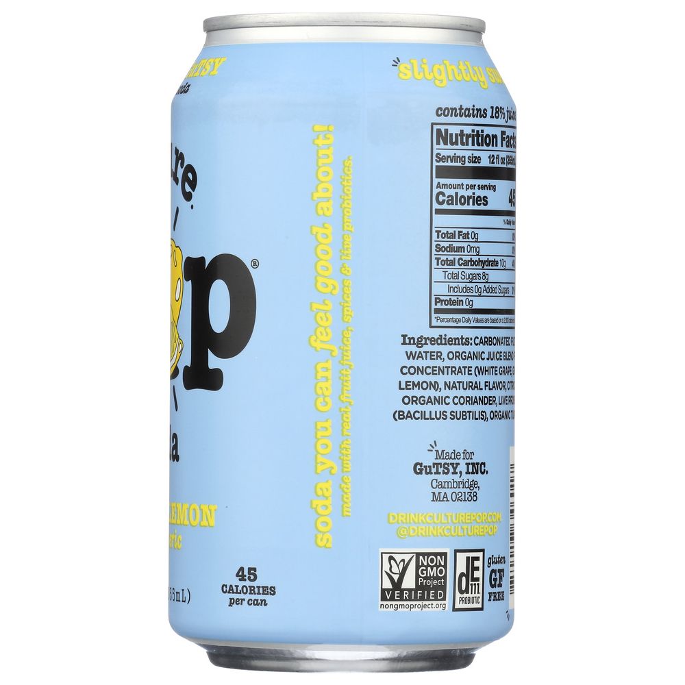 CULTURE POP: Ginger Lemon & Turmeric Probiotic Soda, 12 fo