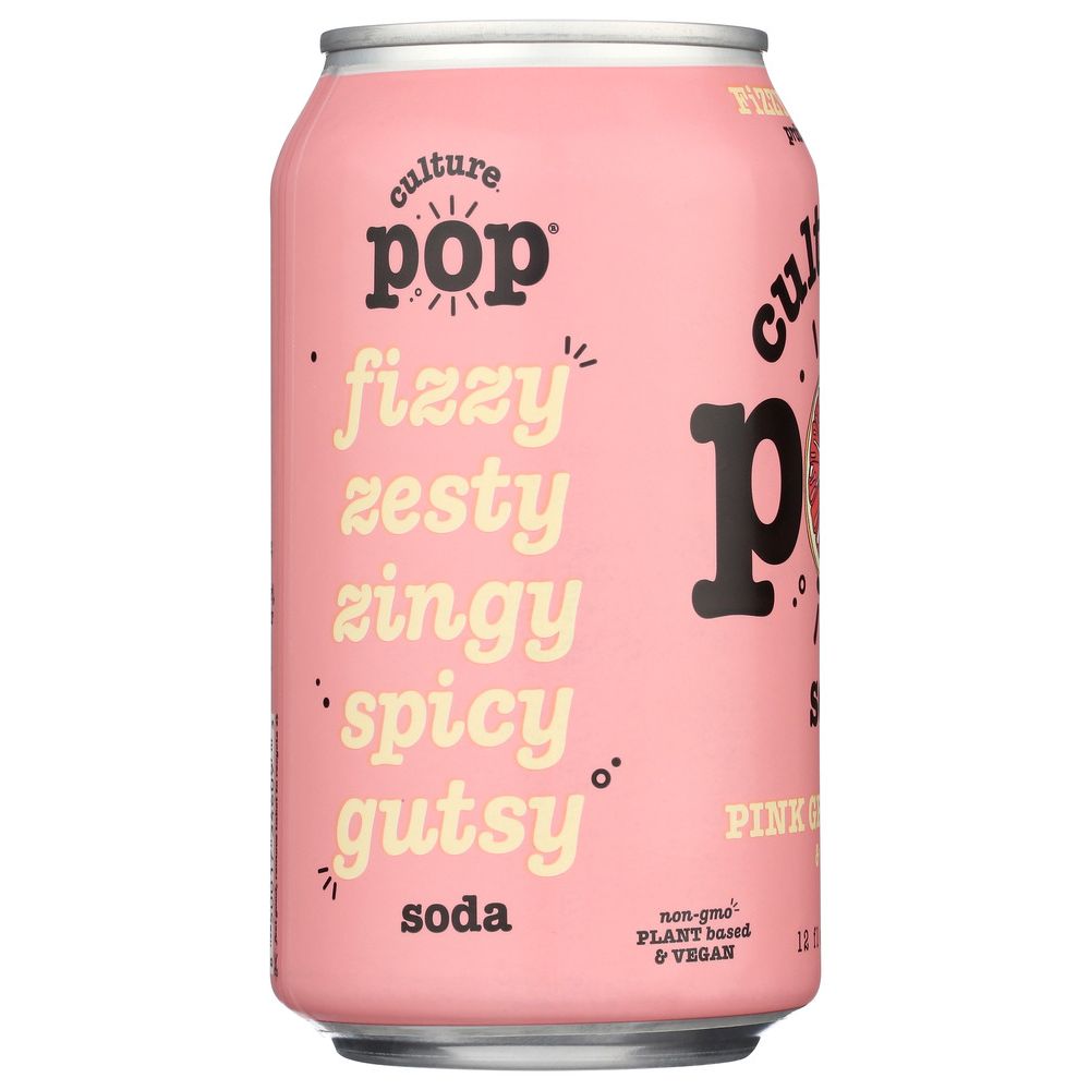 CULTURE POP: Pink Grapefruit Ginger & Juniper Probiotic Soda, 12 fo