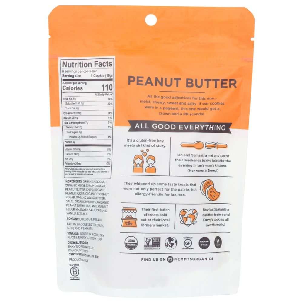 EMMYS ORGANICS Coconut Cookies | Real Peanut Butter - Soft & Chewy,6oz