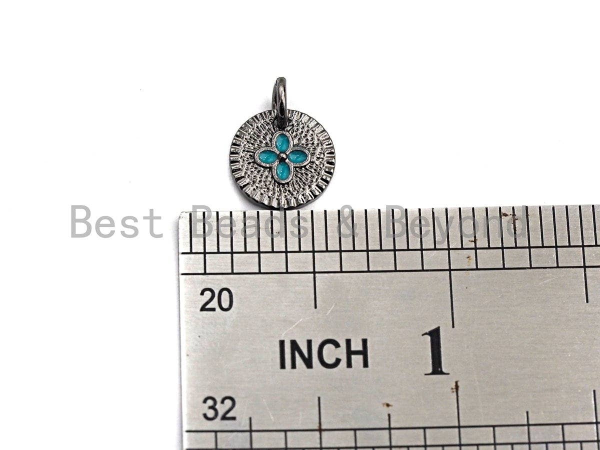Cute Enamel Clover charm On Round Coin, Turquosie Pink red green black blue Clover charm, Enamel Flower, 10x10mm,sku#Z462
