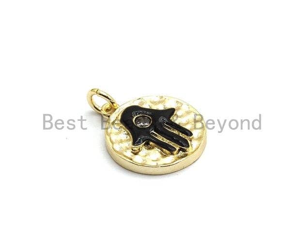 CZ Micro Pave Enamel Round With Hamsa Hand Pendant/Charm,Cubic Zirconia Pendant,Fashion Jewelry Findings, 15x17mm, sku#Z256
