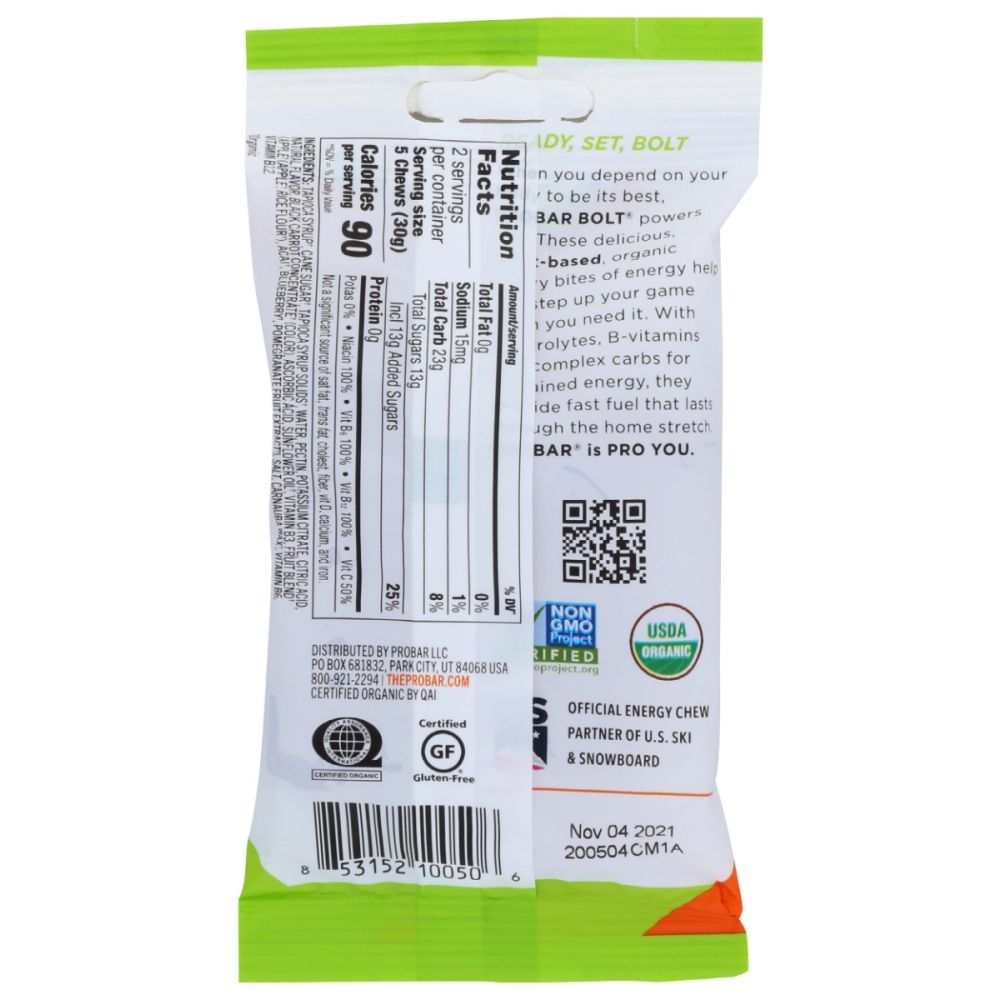 PROBAR: Bolt Organic Energy Chew Strawberry, 2.1 oz