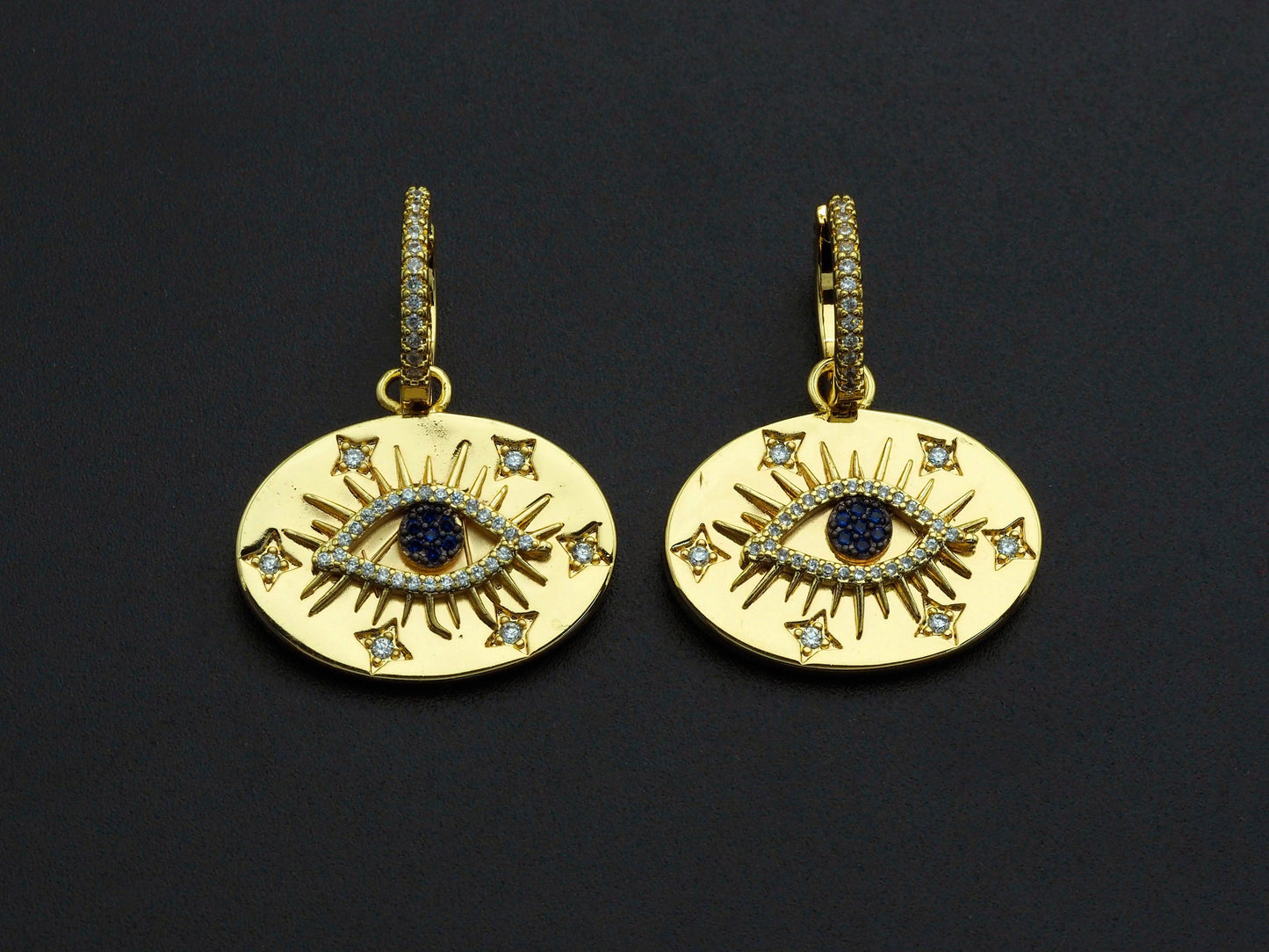 CZ Evil Eye Oval Hoop Earrings, Sku#J198