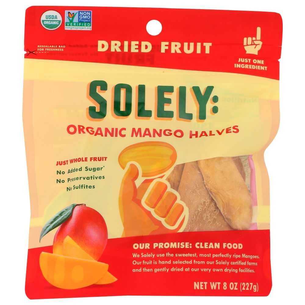 SOLELY Organic Dried Mango Halves - Healthy Snack,8oz |Fresh & Natural