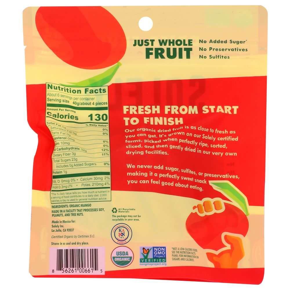 SOLELY Organic Dried Mango Halves - Healthy Snack,8oz |Fresh & Natural